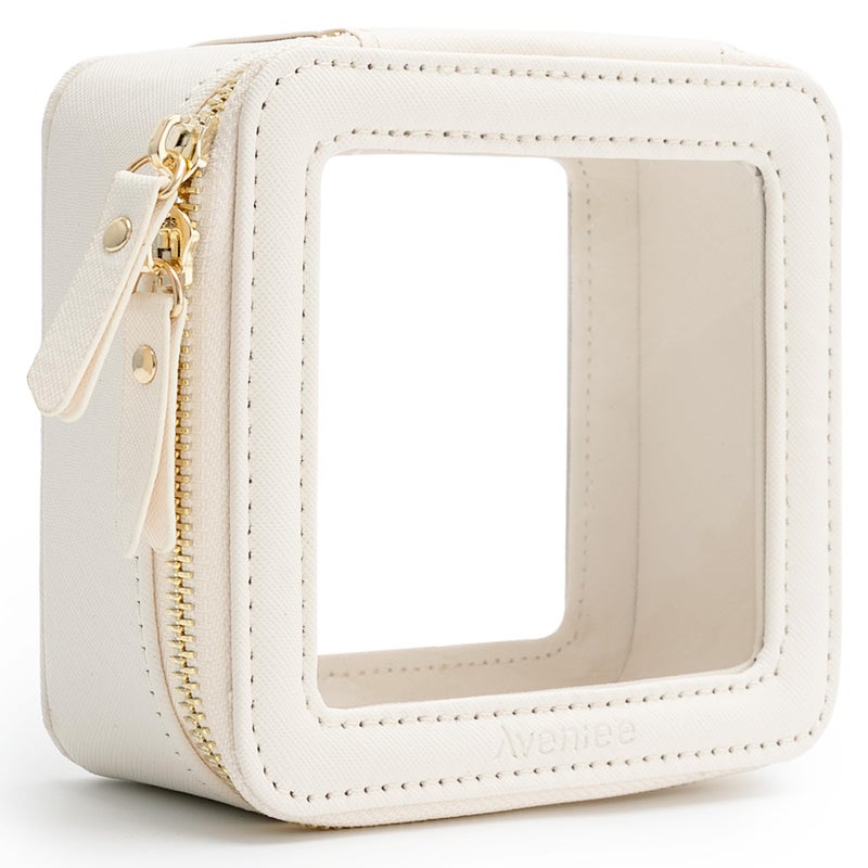 Aveniee Clear Makeup Bag Small Mini Travel Toiletry Bag Cosmetic Bags Organizer TSA Approved Clear Makeup Case Pouch with Zipper Car Essentials for Women MenMiniWhite